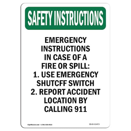 Signmission OSHA INSTRUCTIONS Emergency Instructions In Case 18in X 12in Rigid Plastic, 12" W, 18" L, Portrait OS-SI-P-1218-V-11473